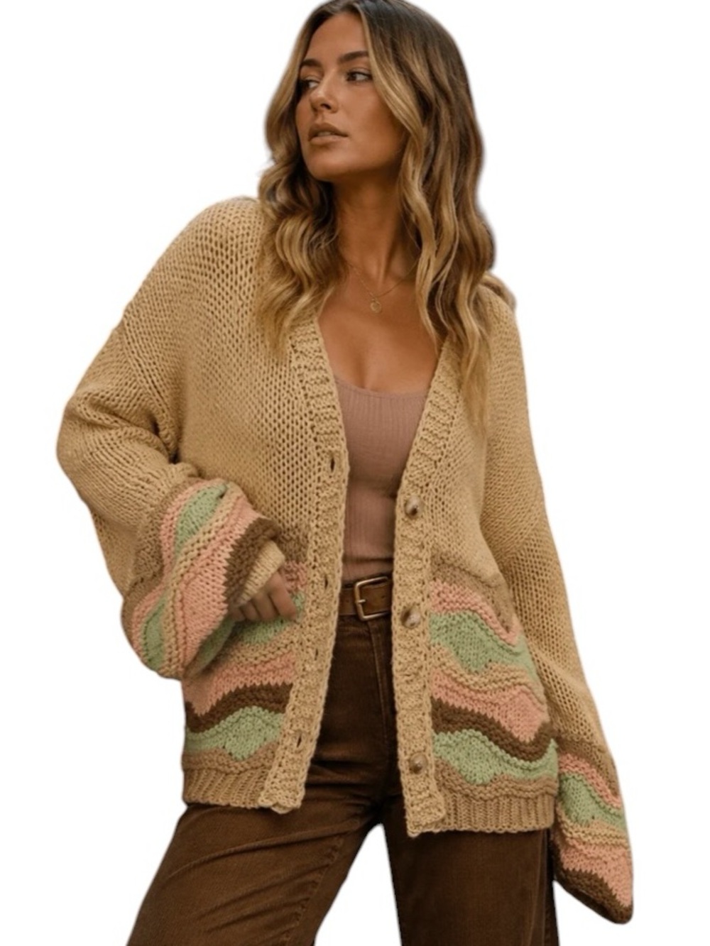 859:  NEW IN NWT CARDIGAN SWEATER TAUPE (GC)